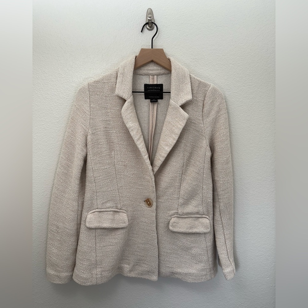 ANTHROPOLOGIE X SANCTUARY Bryce Knit Blazer Beige Neutral XS - Picture 4 of 11